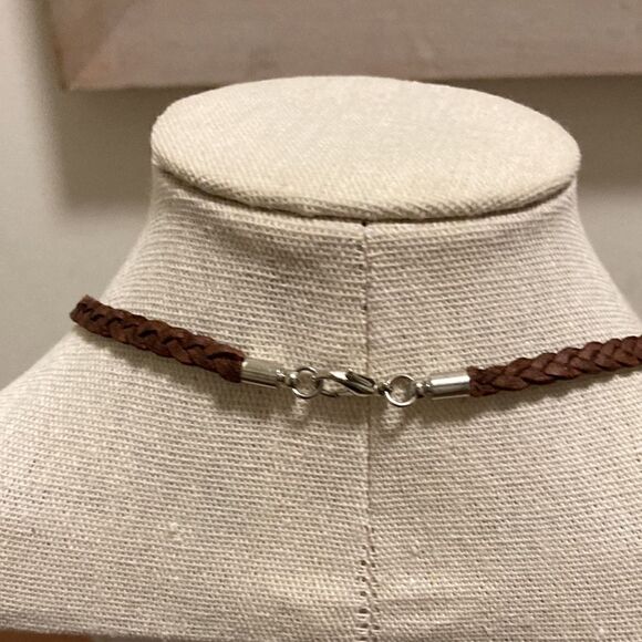 Handcrafted Necklace with Skull Pendant on Brown Braided Leather cord. - Picture 4 of 6